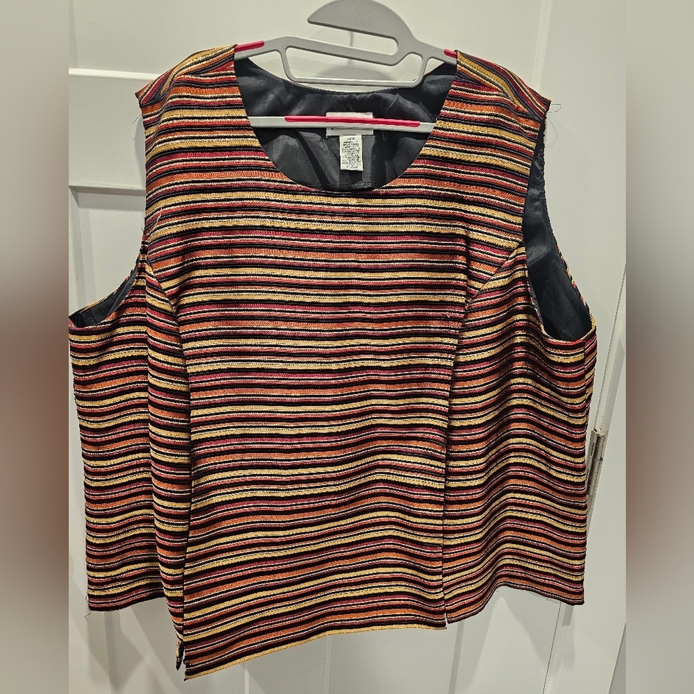 Women’s Perceptions Metallic Stripe Tank Top 32W Plus Size Lurex Party Top